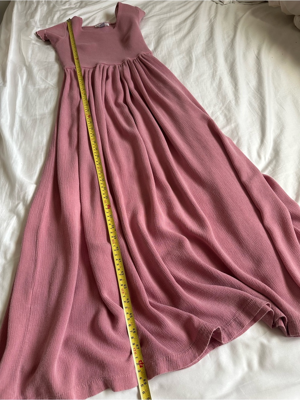 VTG 90s CHEROKEE Waffle Knit Babydoll Maxi Dress Cottagecore Pink Dusty Rose S - Picture 7 of 8
